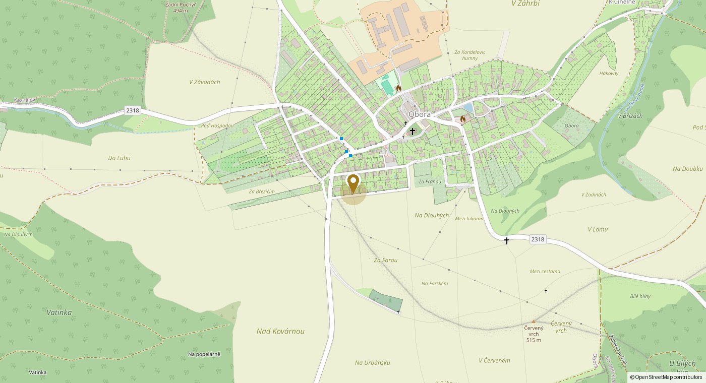 Mapa s vyznačenou adresou Obora 165, 331 51 Kaznějov